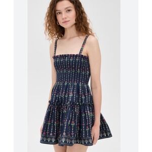 Hill House Home Seraphina Mini Nap Dress Navy Trailing Fern Smocked Poplin L